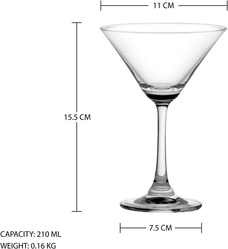 Ocean Duchess Cocktail Glass Set - 210 ml Classic Martini Glasses, Clear Glass, 6 pcs - Image 2